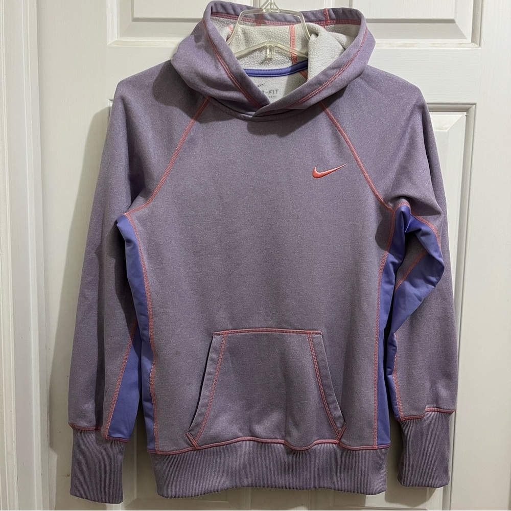NIKE Therma-Fit Hoodie sz Women Small (fitted) pullover light purple polyester